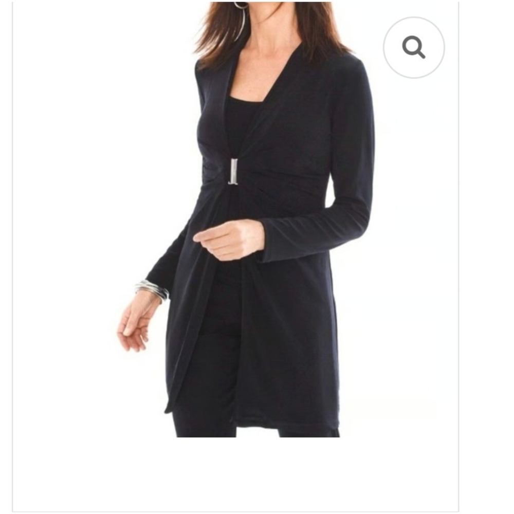 Chico's Travelers Slinky Duster Cardigan 3 XL 16 Black Draped Buckle Minimalist